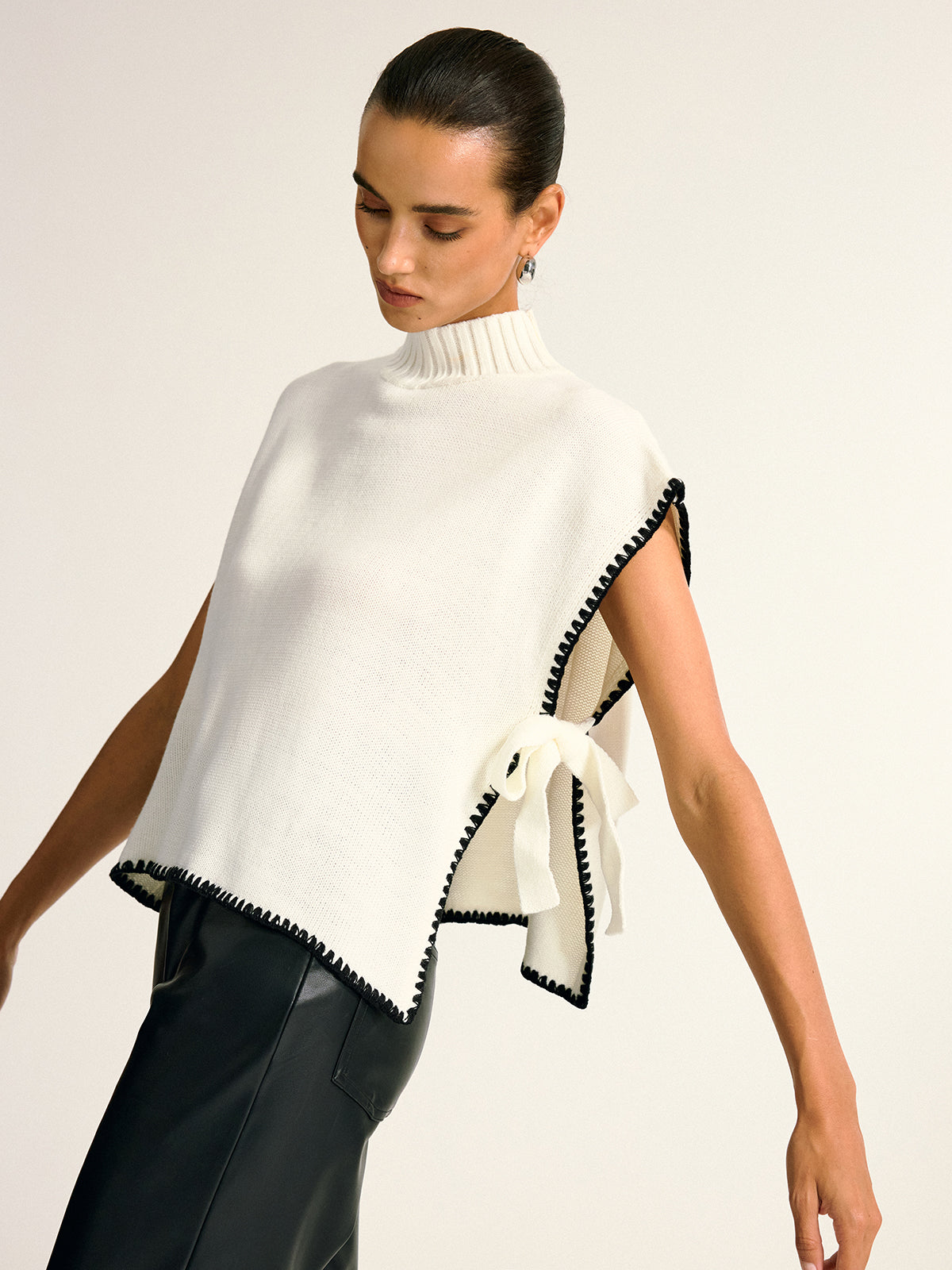 Contrast Trim Side Bow Knit Vest — Svelte Chic