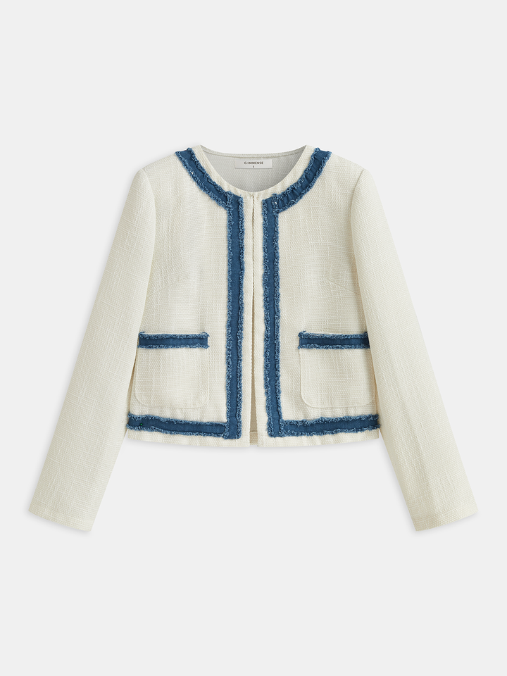 Yuvarlak Yaka Tronç ile Güzel Kontrastlı Blazer