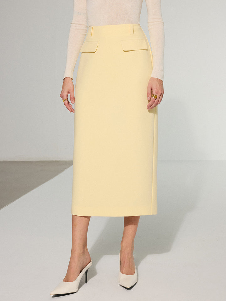 Dekor Cepli Arka Yırtmaçlı Midi Etek