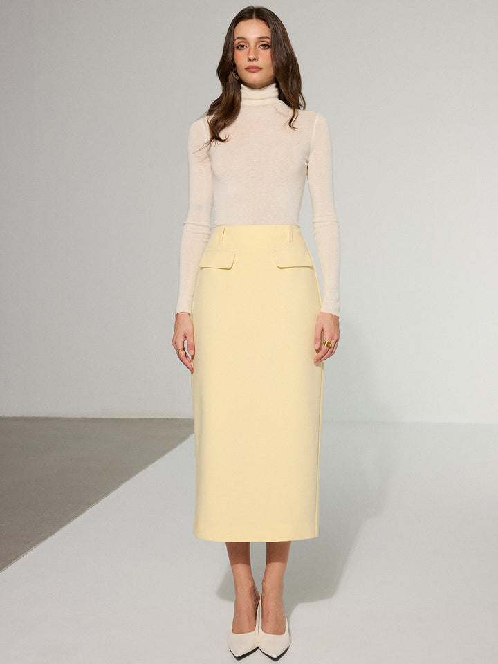 Dekor Cepli Arka Yırtmaçlı Midi Etek