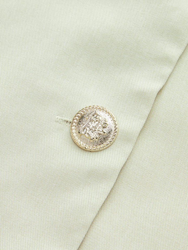 Yaka Boğazlı Düğmeli Ön Uzun Elbise