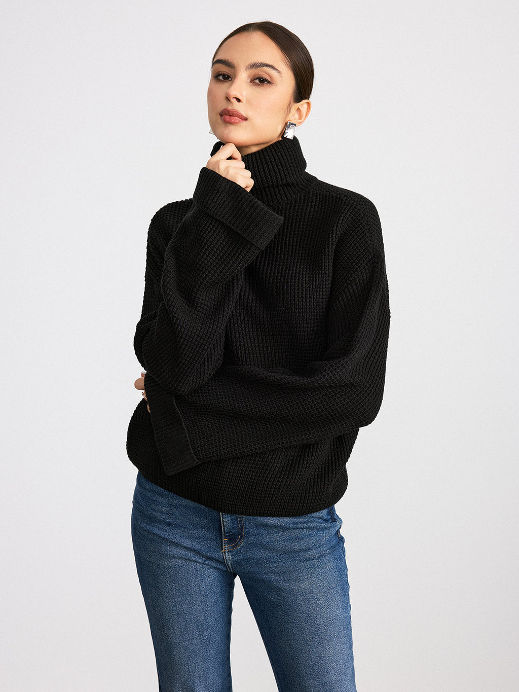 Waffle Knit Turtleneck Sweater — Svelte Chic
