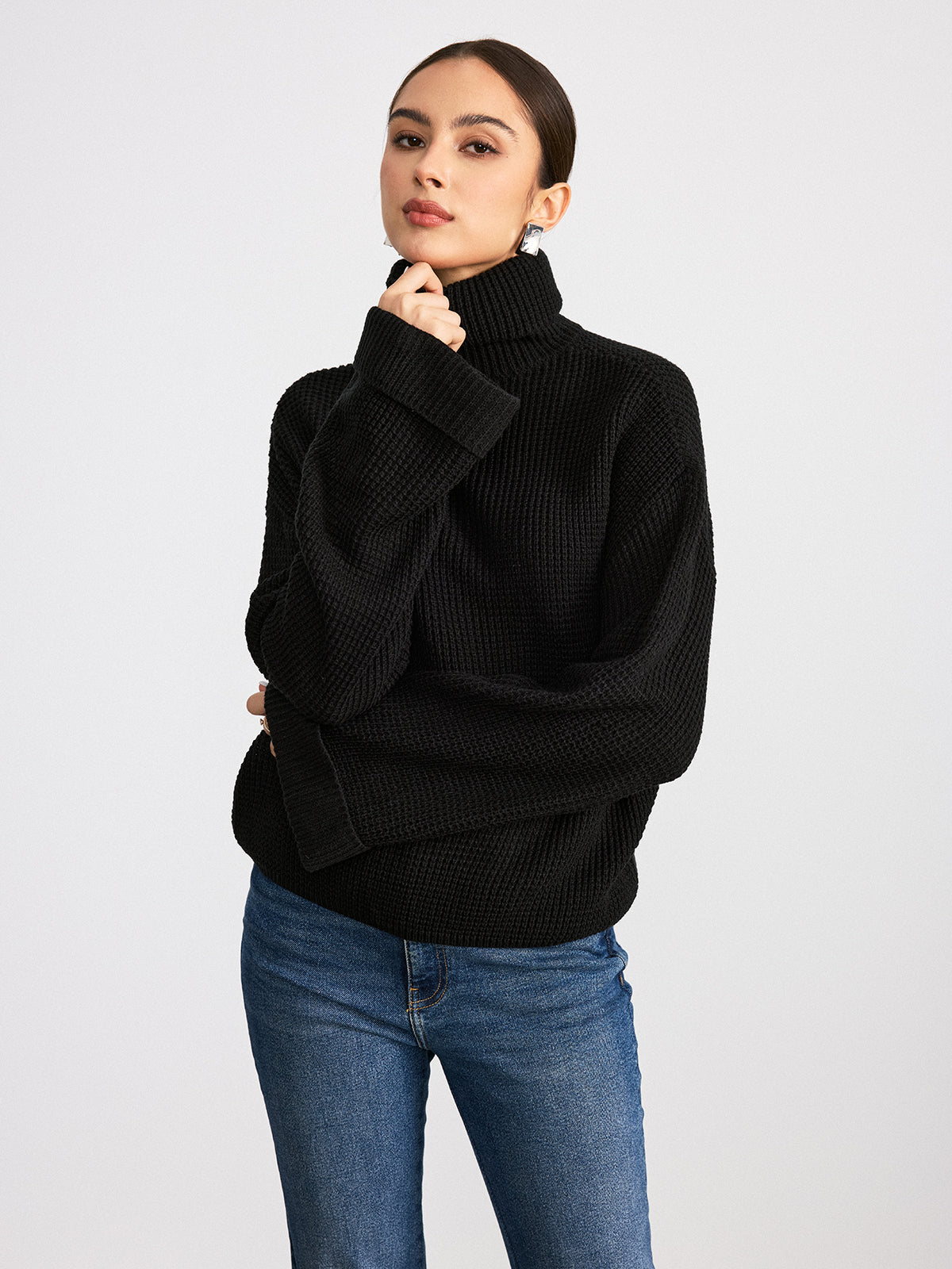 Waffle Knit Turtleneck Sweater — Svelte Chic