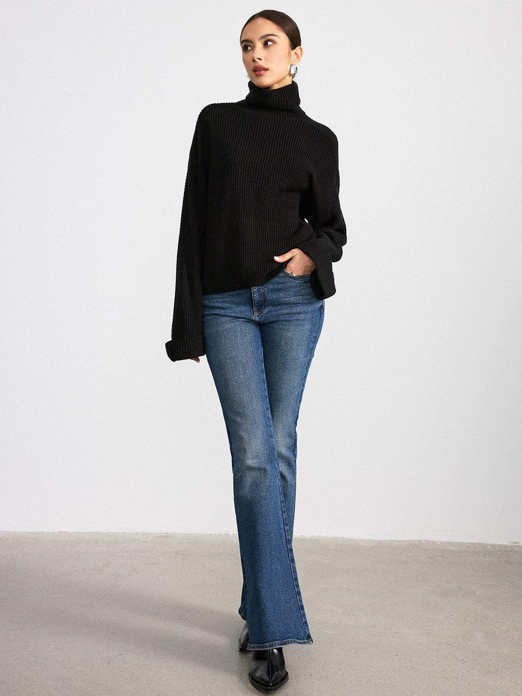 Waffle Knit Turtleneck Sweater — Svelte Chic