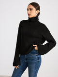 Waffle Knit Turtleneck Sweater in Black — Svelte Chic