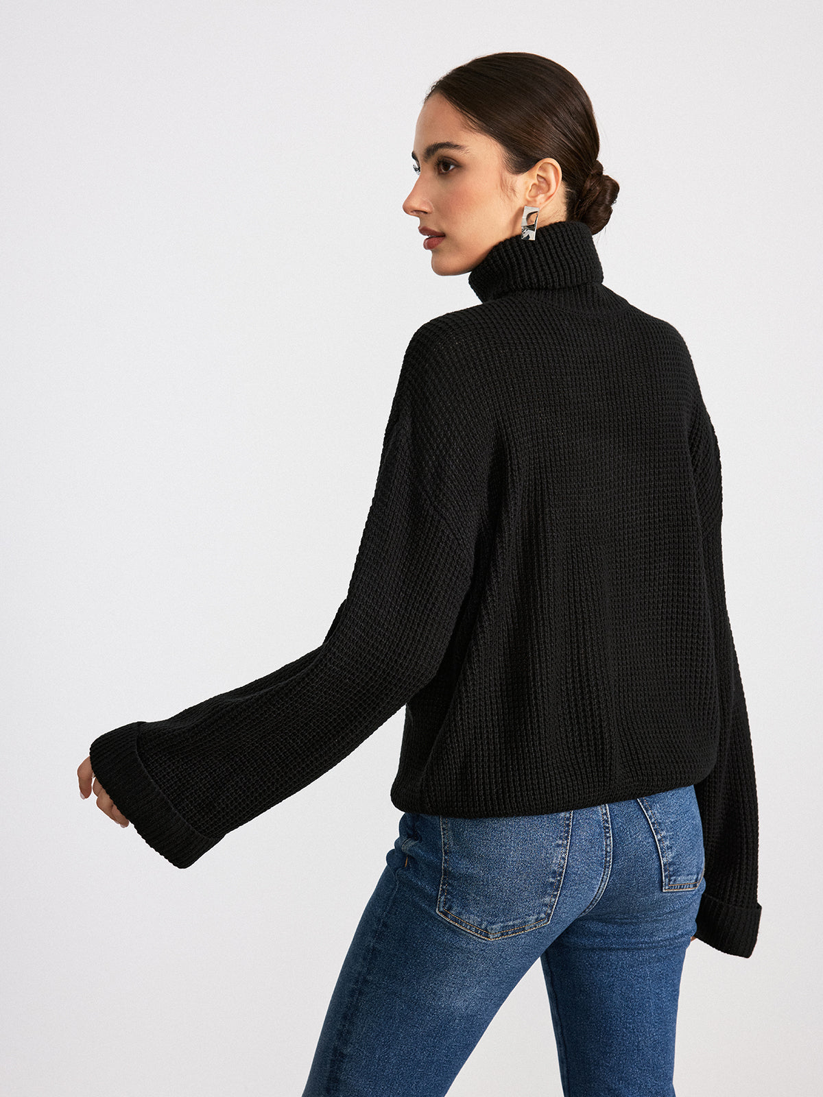 Waffle Knit Turtleneck Sweater — Svelte Chic