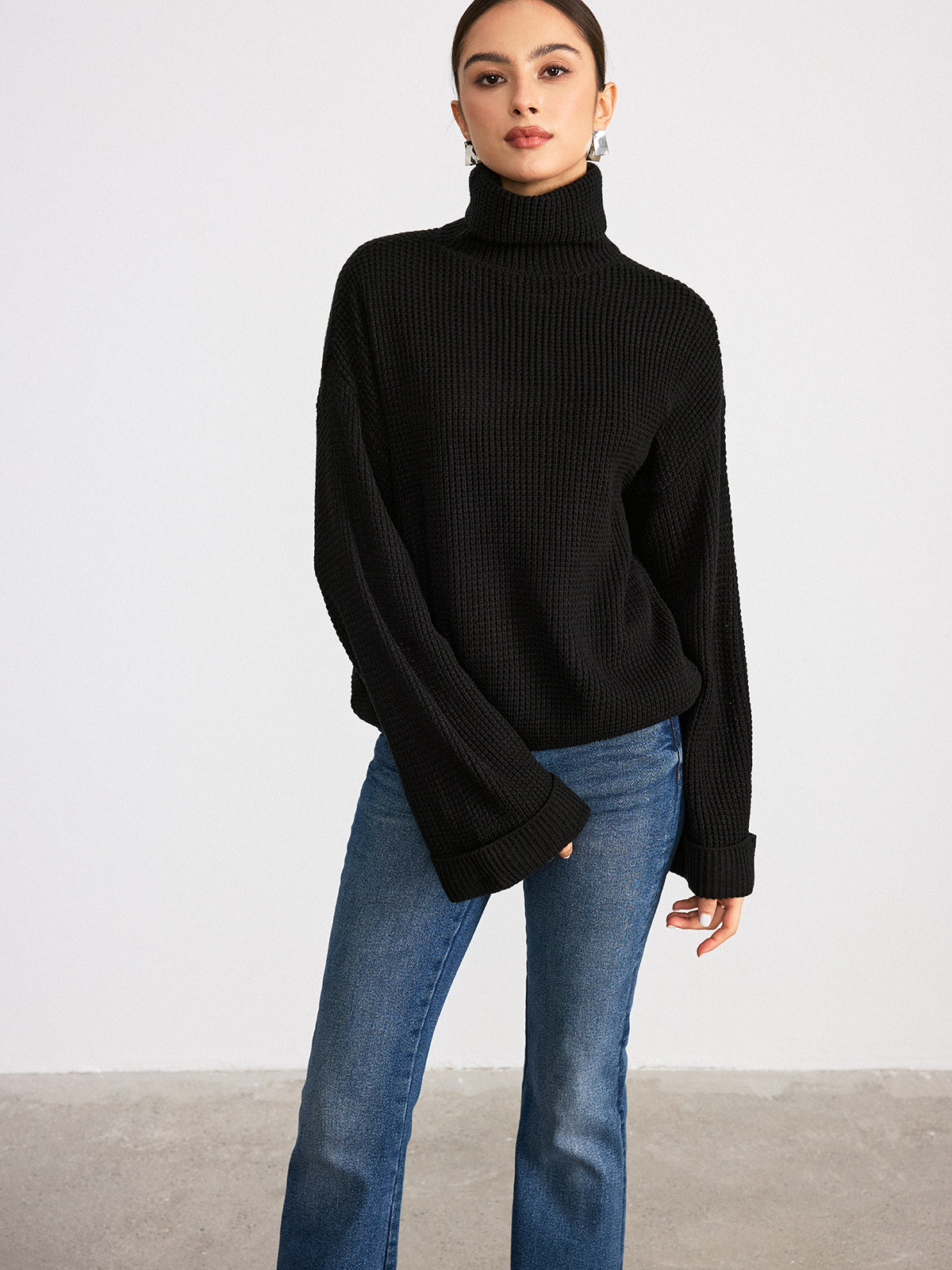 Waffle Knit Turtleneck Sweater — Svelte Chic