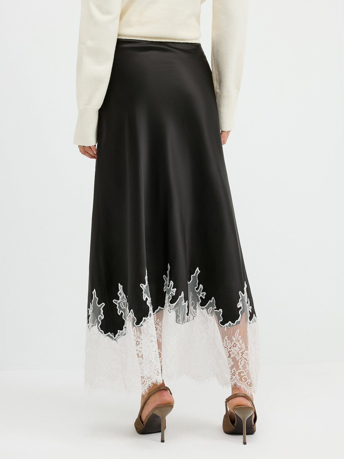 Lace Hem Satin Maxi Skirt — Svelte Chic