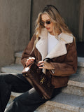 Fleece Lined Lapel Coat in Dark Brown — Svelte Chic