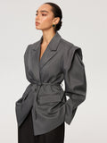Tie Belt Blazer in Grey — Svelte Chic