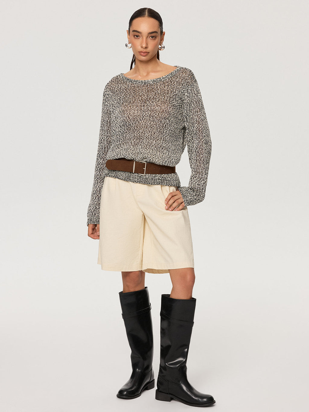 Off Shoulder Belted Knit Sweater — Svelte Chic