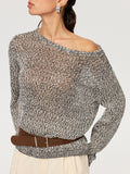 Off Shoulder Belted Knit Sweater in Grey — Svelte Chic