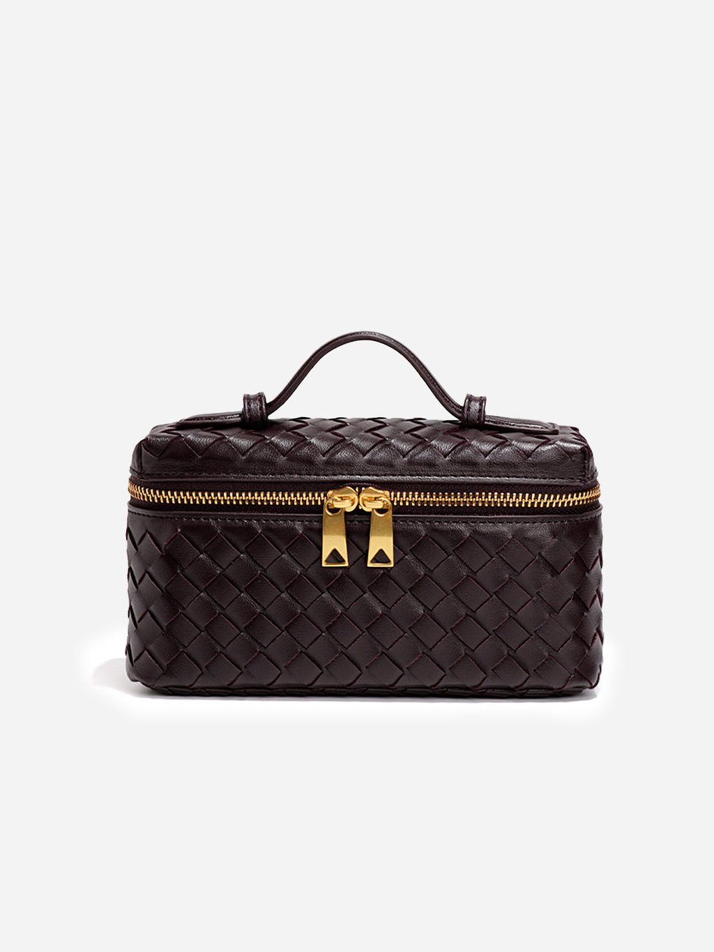 Woven Faux Leather Box Bag in Dark Brown — Svelte Chic
