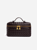 Woven Faux Leather Box Bag in Dark Brown — Svelte Chic