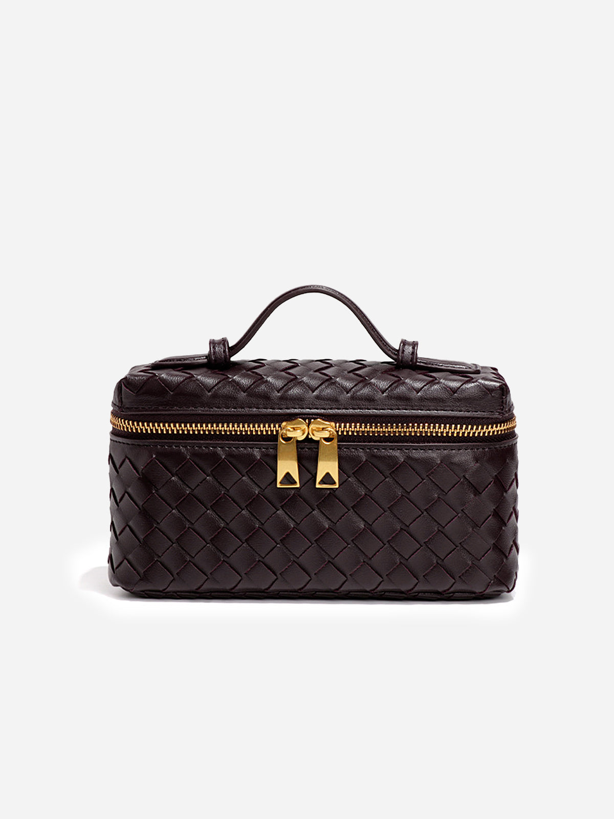 Woven Faux Leather Box Bag in Dark Brown — Svelte Chic