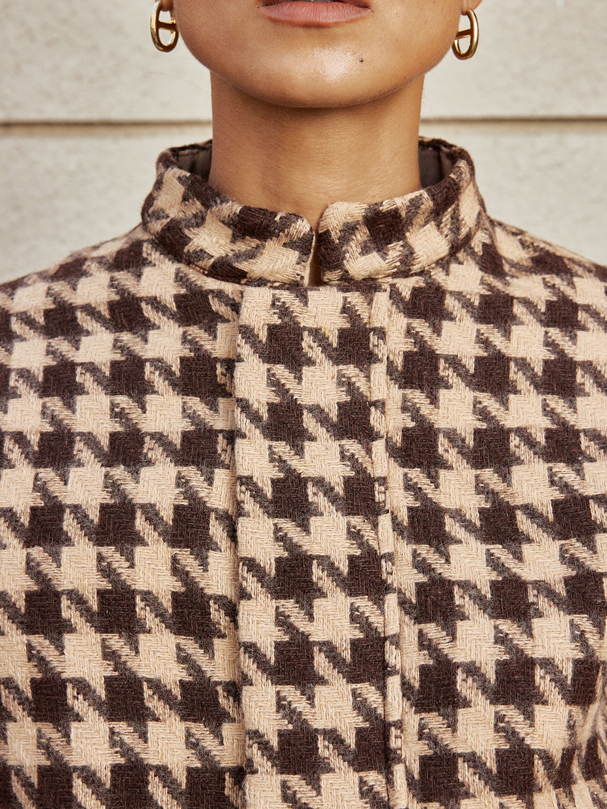 Houndstooth Stand Collar Jacket — Svelte Chic