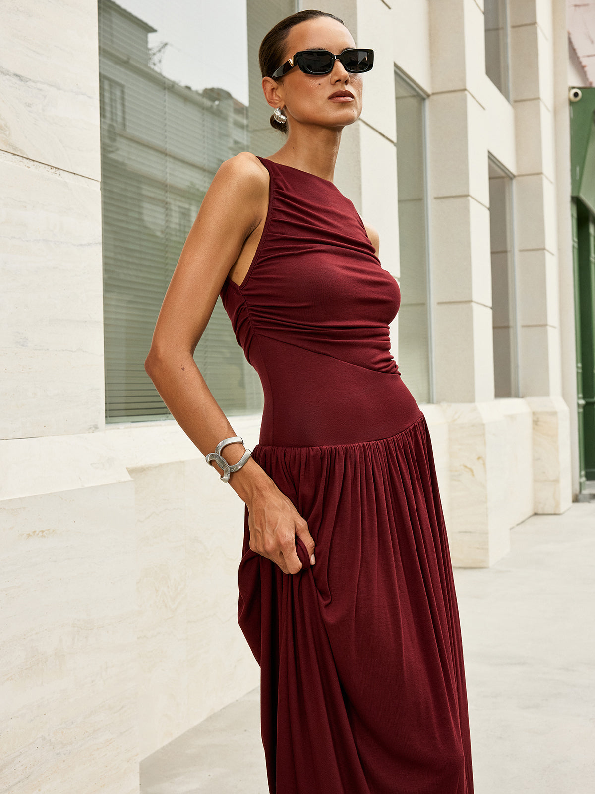 Ruched Sleeveless Maxi Dress — Svelte Chic