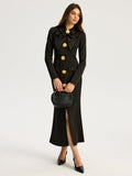 Metal Button Crew Neck Maxi Dress in Black — Svelte Chic