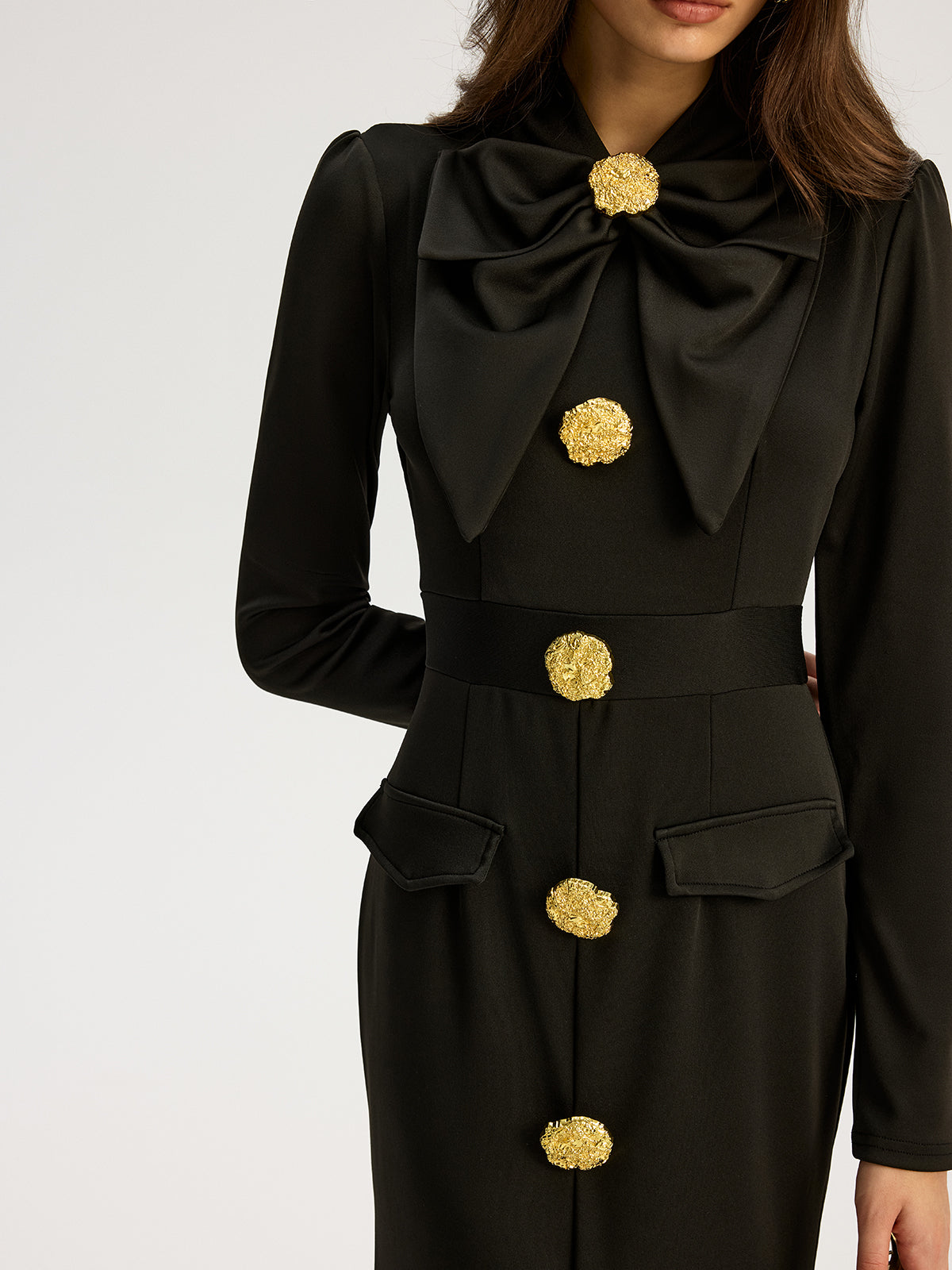 Metal Button Crew Neck Maxi Dress — Svelte Chic