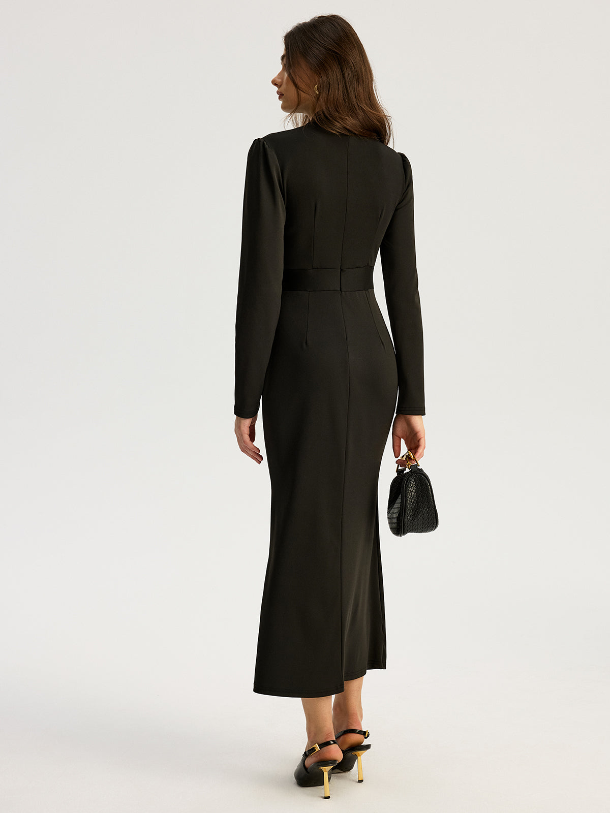 Metal Button Crew Neck Maxi Dress — Svelte Chic