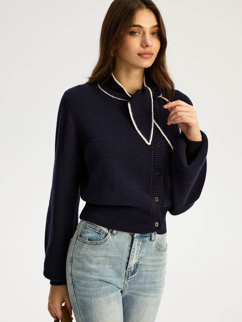 Scarf Neck Button Knit Top — Svelte Chic