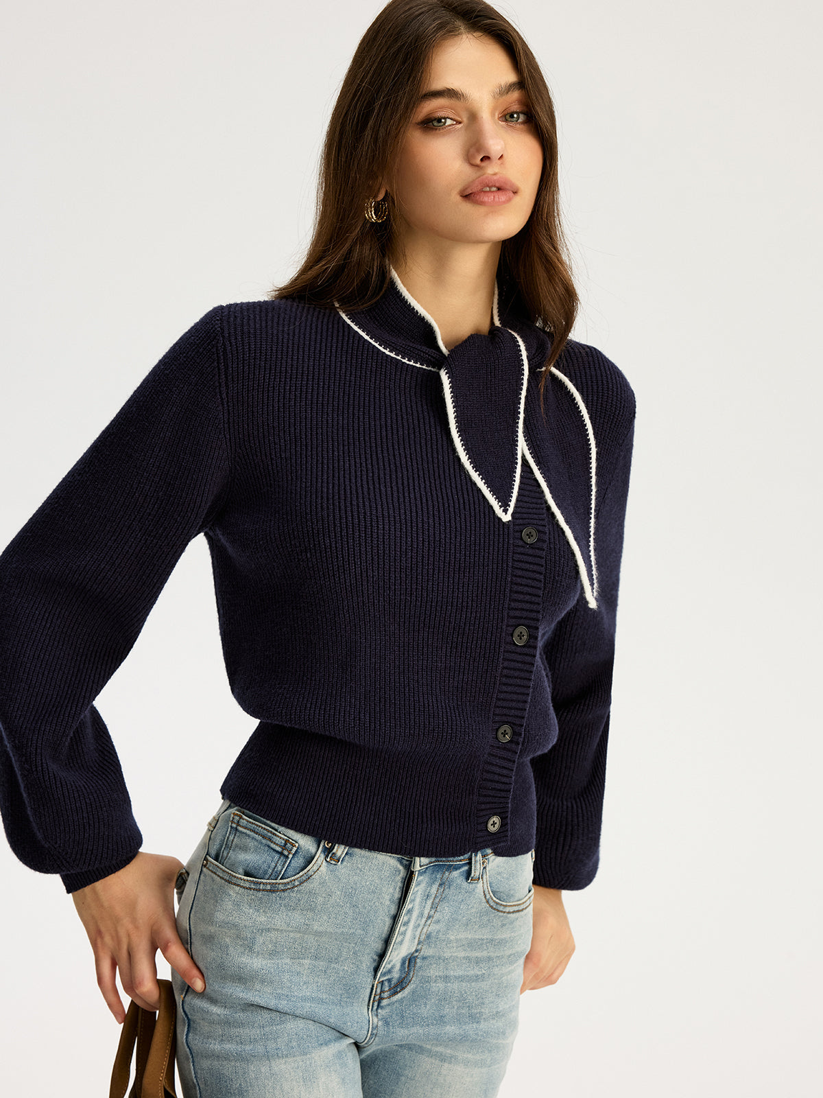 Scarf Neck Button Knit Top — Svelte Chic