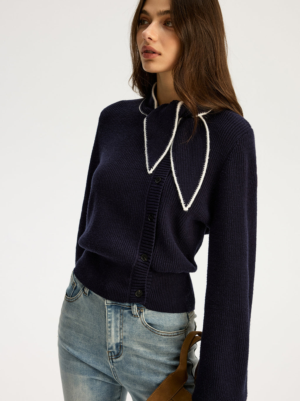 Scarf Neck Button Knit Top — Svelte Chic