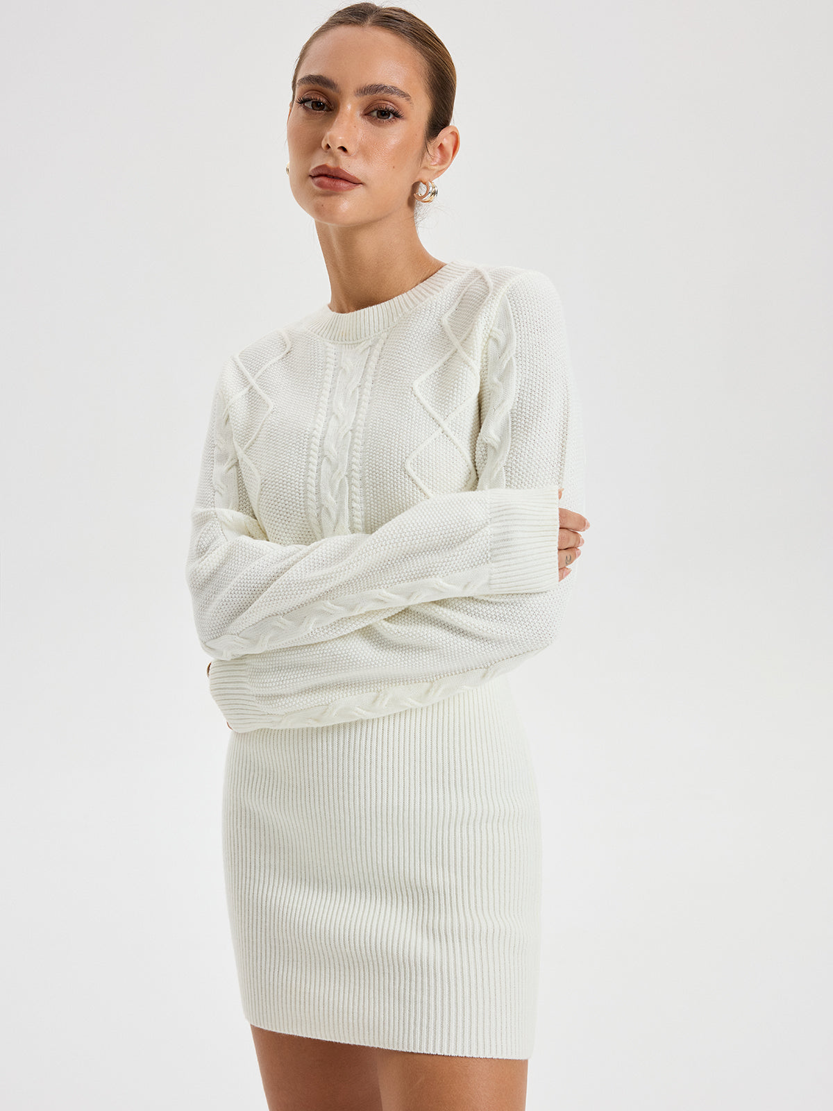 Cable Knit Crew Neck Mini Dress — Svelte Chic