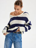Oversized Striped Knit Sweater in Navy — Svelte Chic