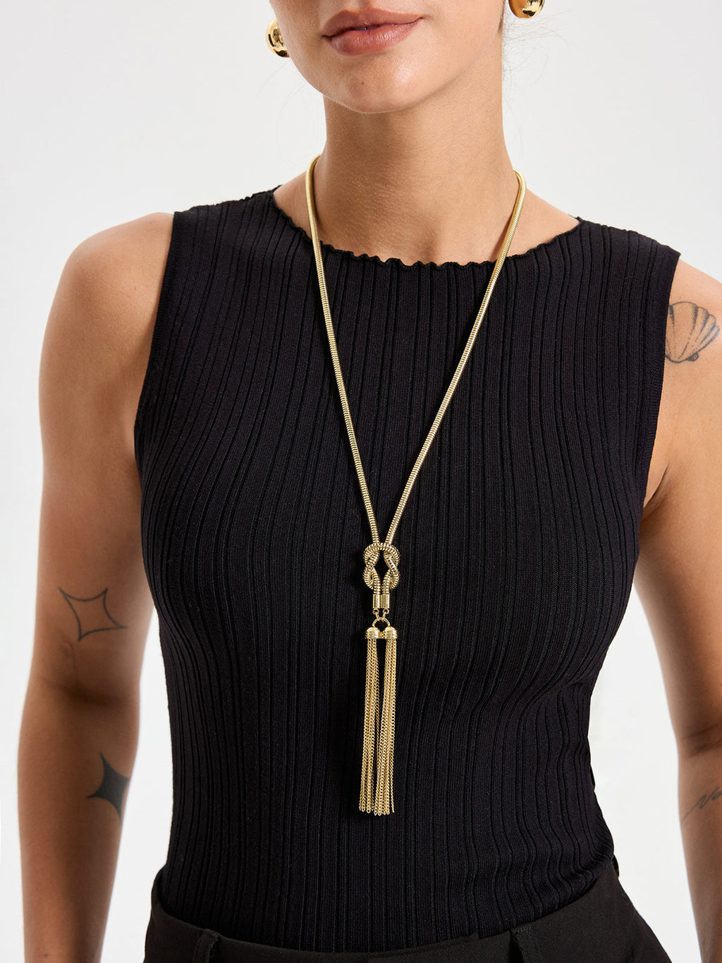 Tassel Knot Long Necklace in Gold — Svelte Chic