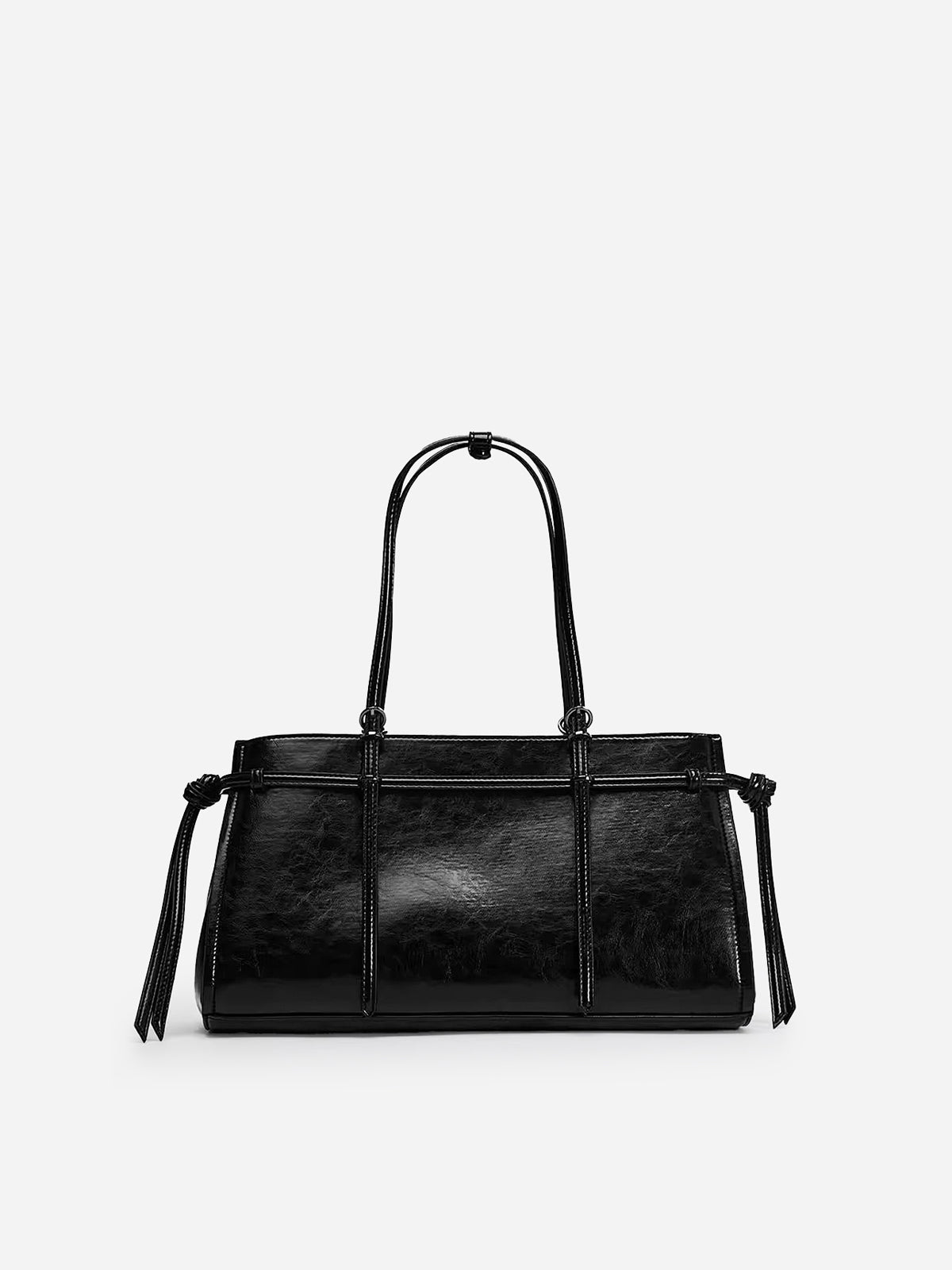 Double Strap Faux Leather Tote Bag in Black — Svelte Chic
