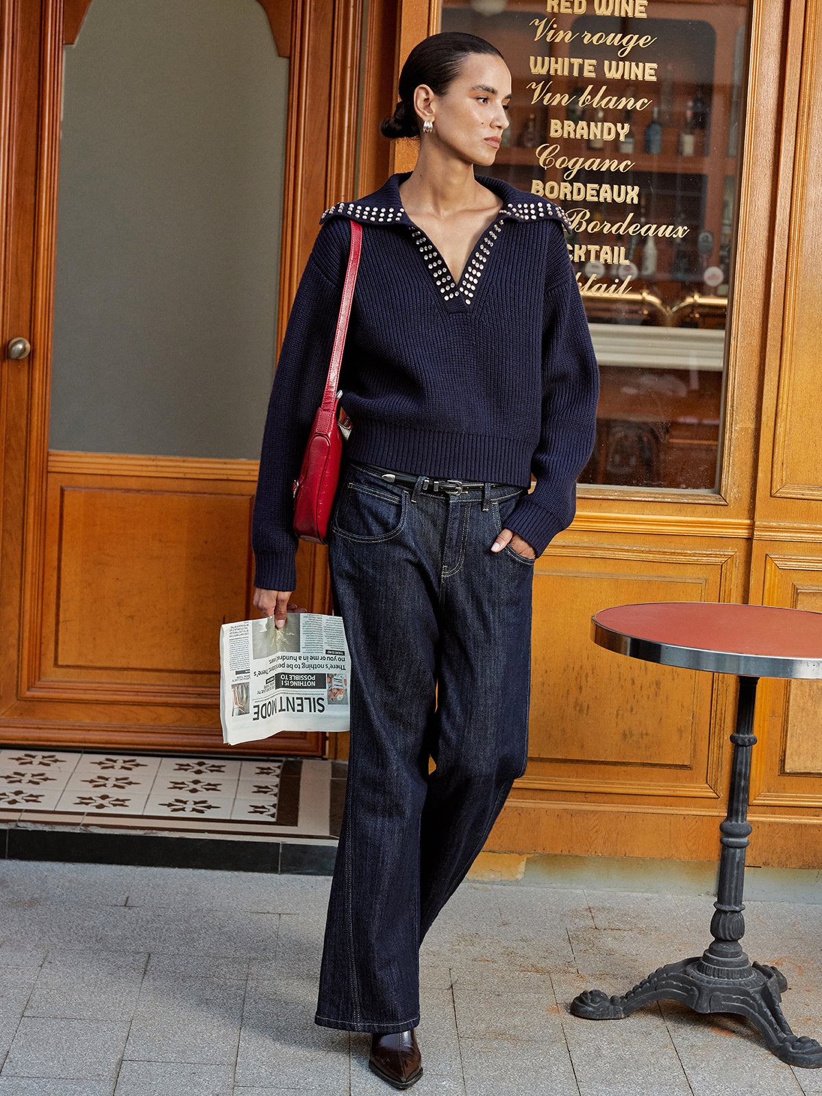 Studded Collar Wool Blend Sweater — Svelte Chic