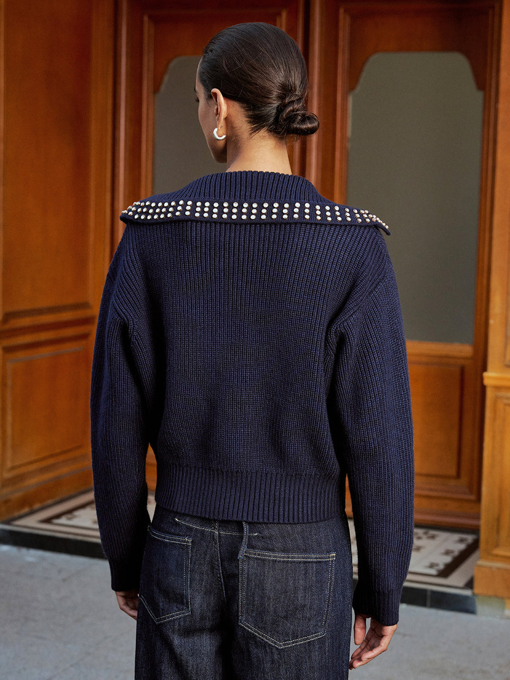 Studded Collar Wool Blend Sweater — Svelte Chic