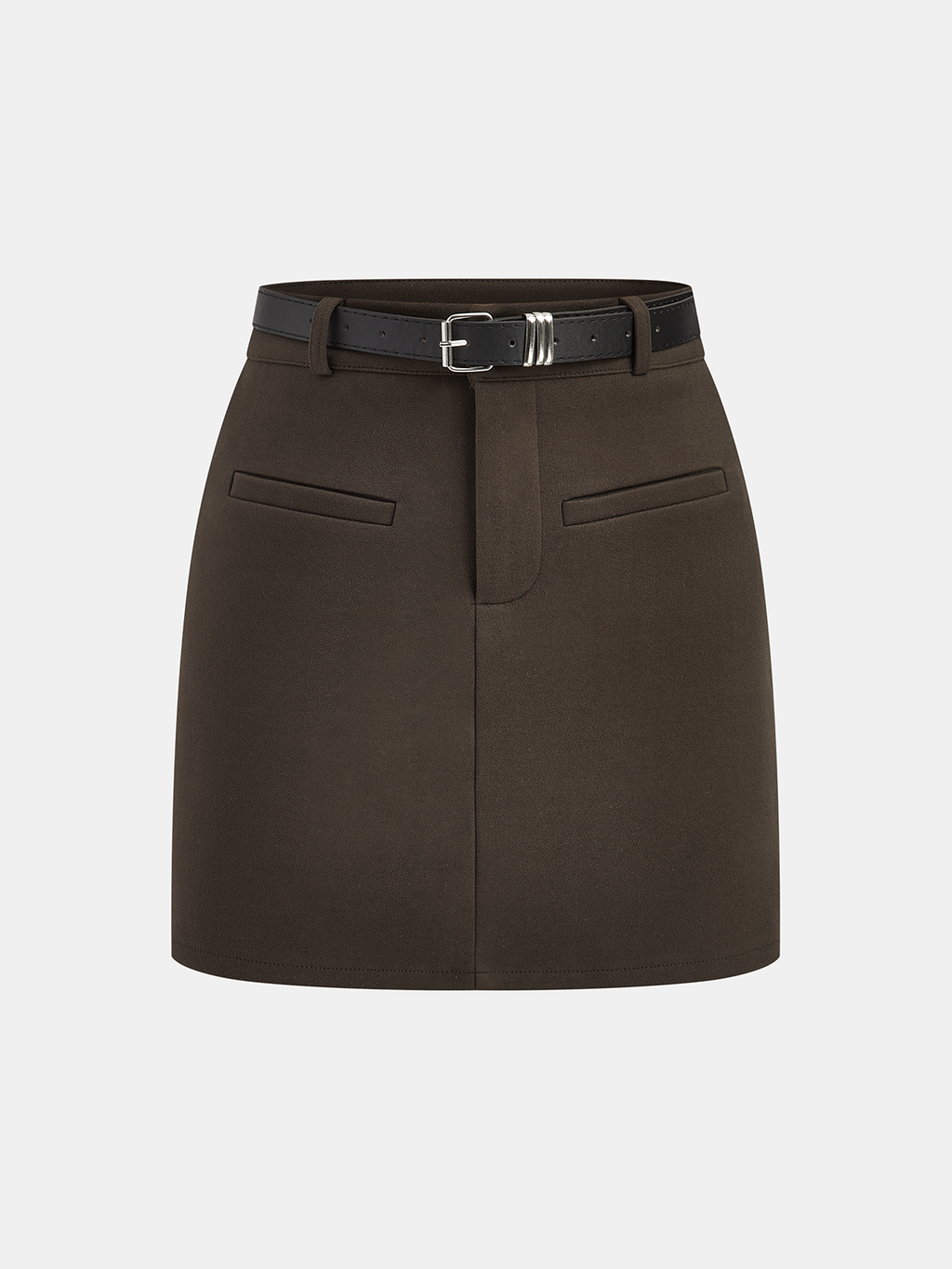 Belted Tweed Mini Skirt in Brown — Svelte Chic