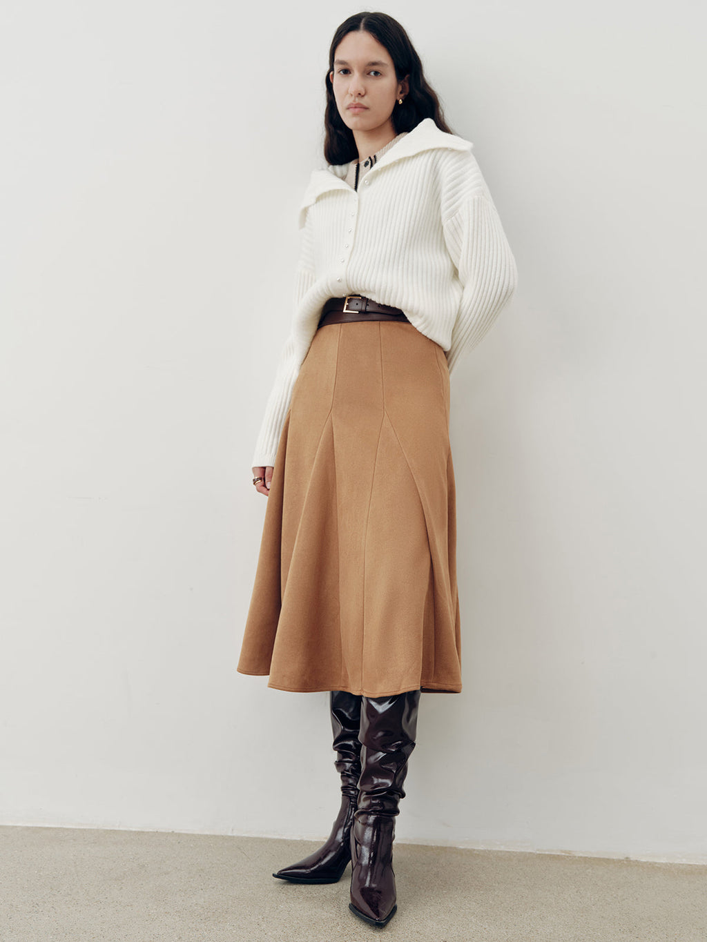 Suede Effect A-Line Maxi Skirt — Svelte Chic
