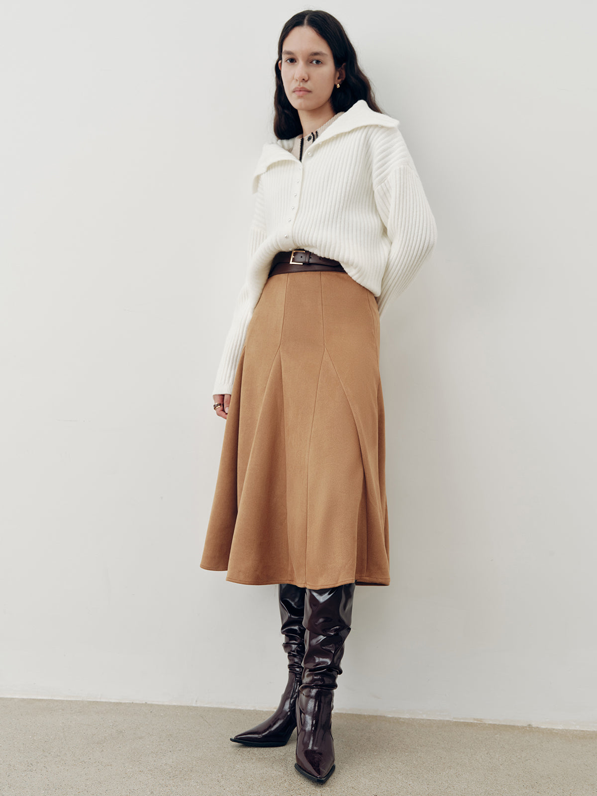 Suede Effect A-Line Maxi Skirt — Svelte Chic