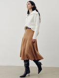 Suede Effect A-Line Maxi Skirt in Khaki — Svelte Chic