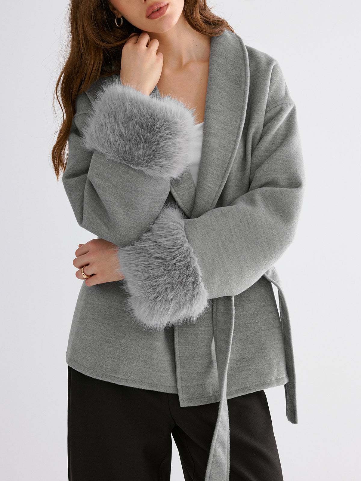 Faux Fur Collar Belted Trench Coat — Svelte Chic