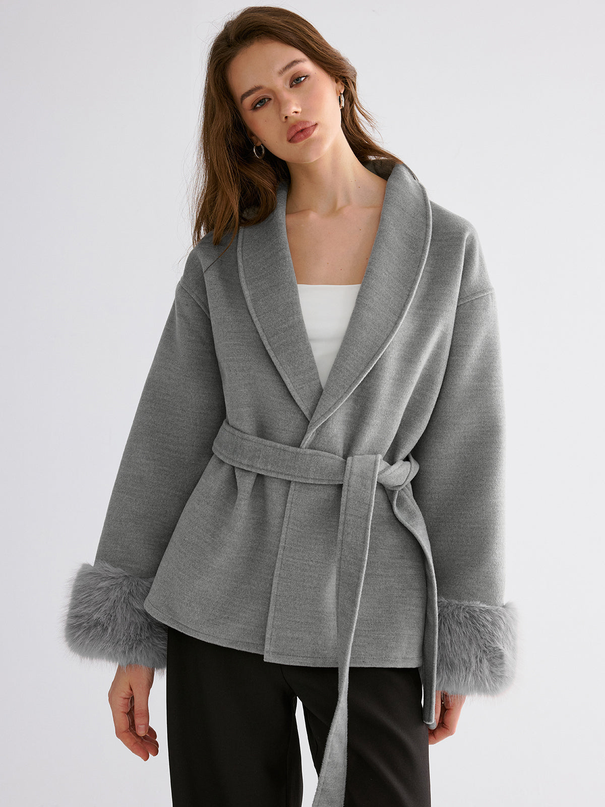 Faux Fur Collar Belted Trench Coat — Svelte Chic