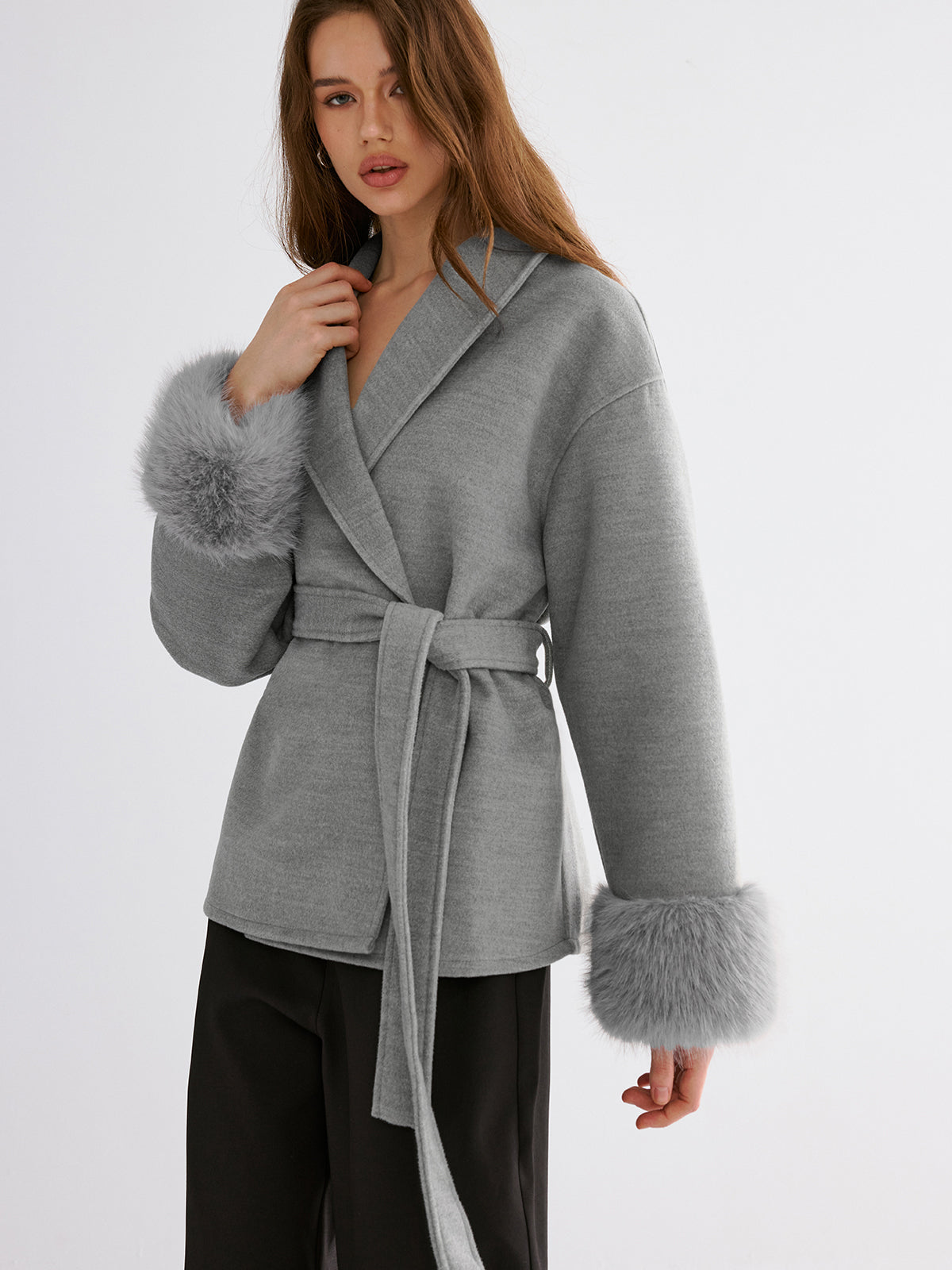 Faux Fur Collar Belted Trench Coat — Svelte Chic