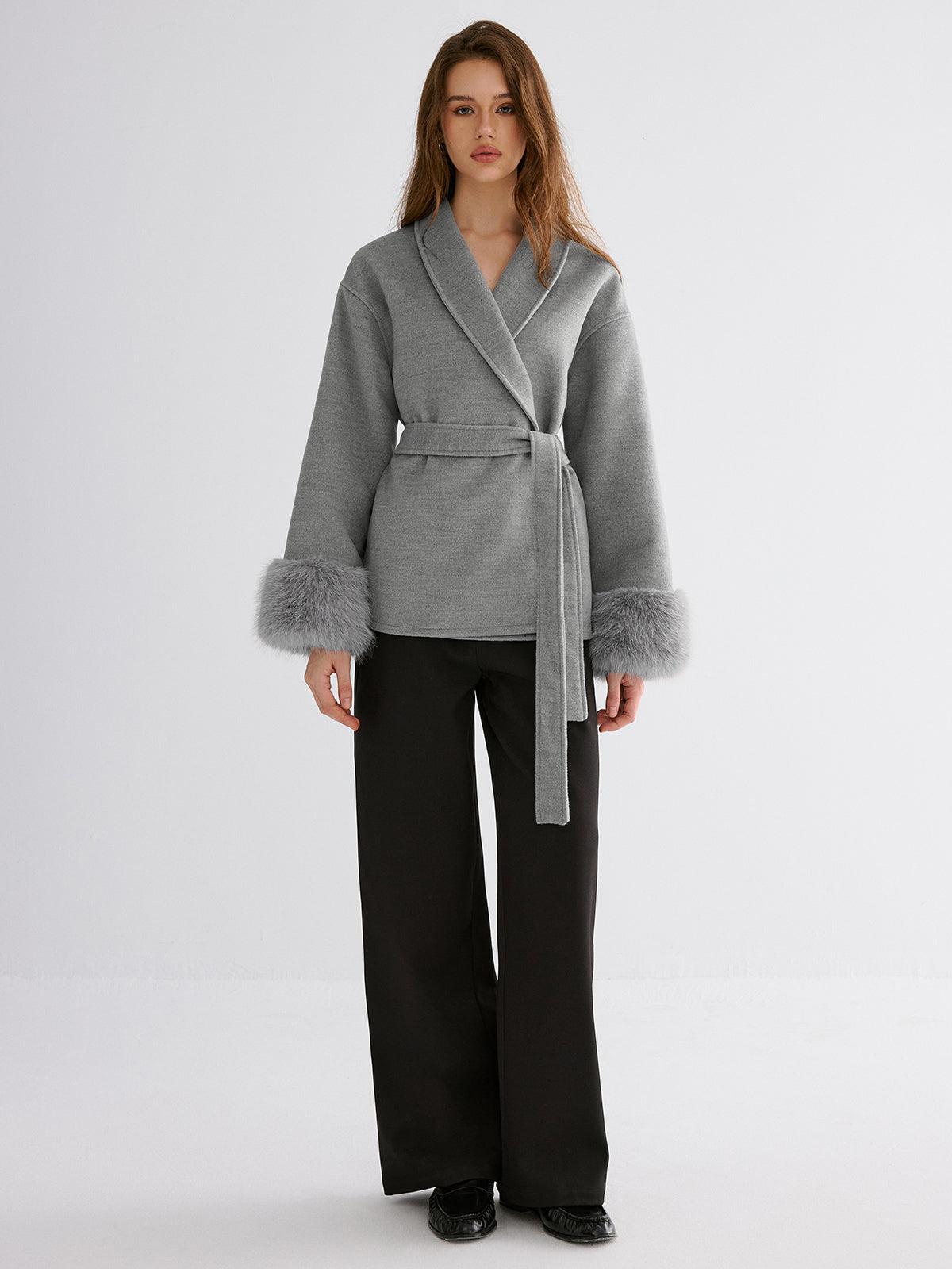 Faux Fur Collar Belted Trench Coat — Svelte Chic