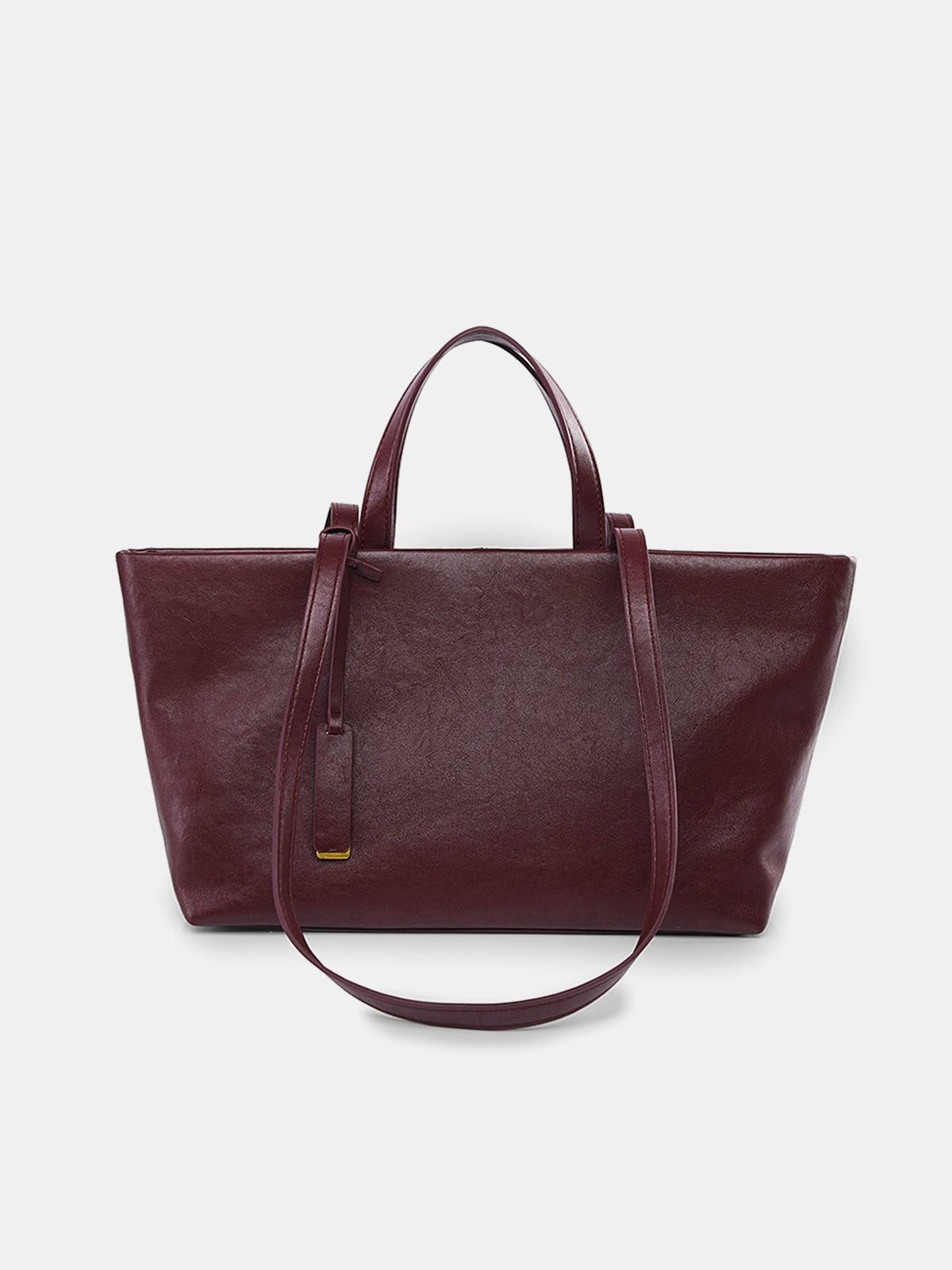 Faux Leather Large Tote Bag in Burgundy — Svelte Chic