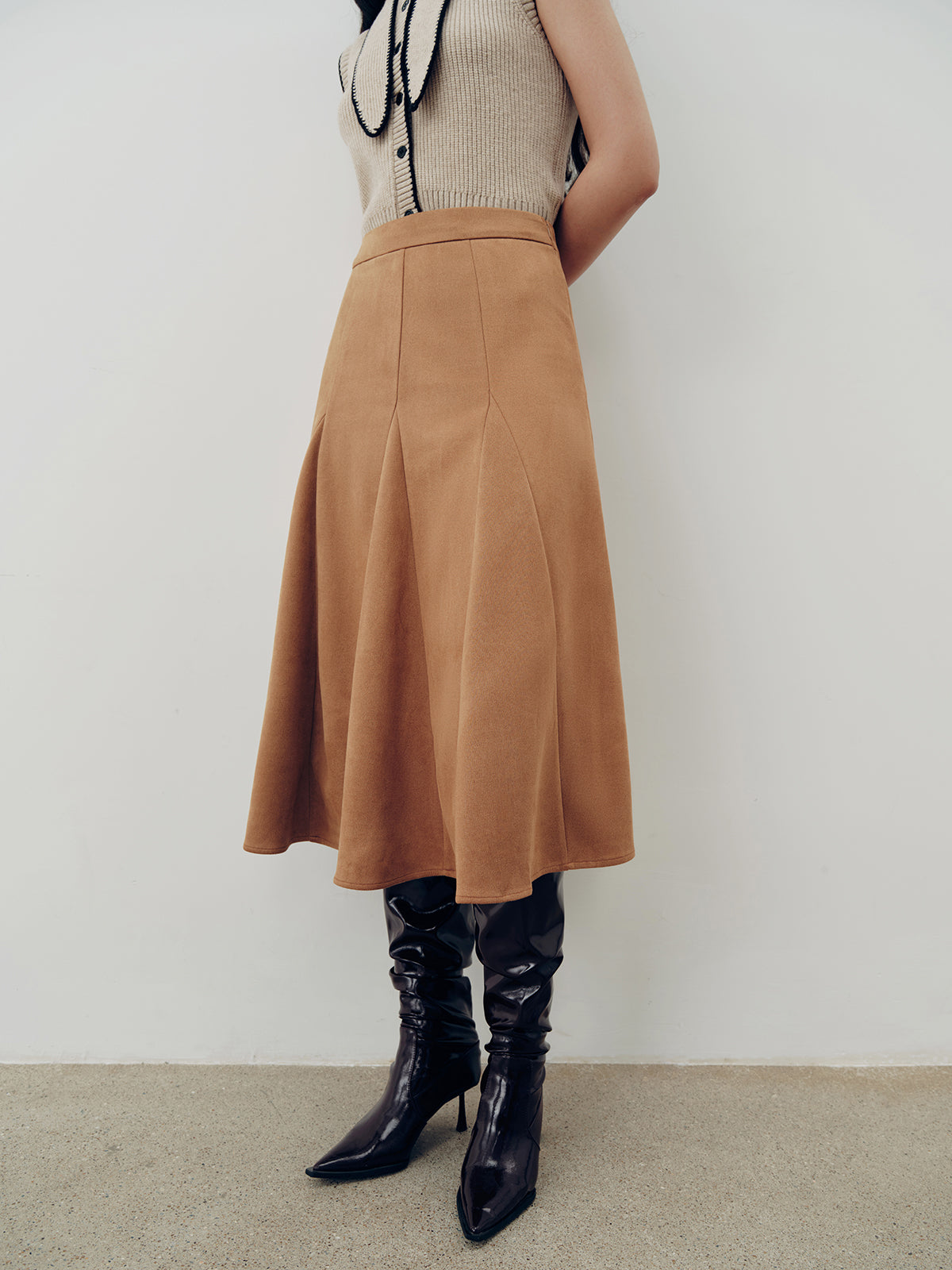 Suede Effect A-Line Maxi Skirt — Svelte Chic