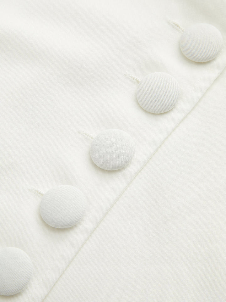 V Yaka Düğmeli Midi Elbise