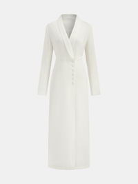 V Yaka Düğmeli Midi Elbise