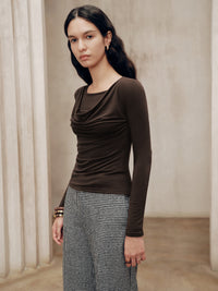 Uzun Kollu Drapeli Yuvarlak Yaka Tişört