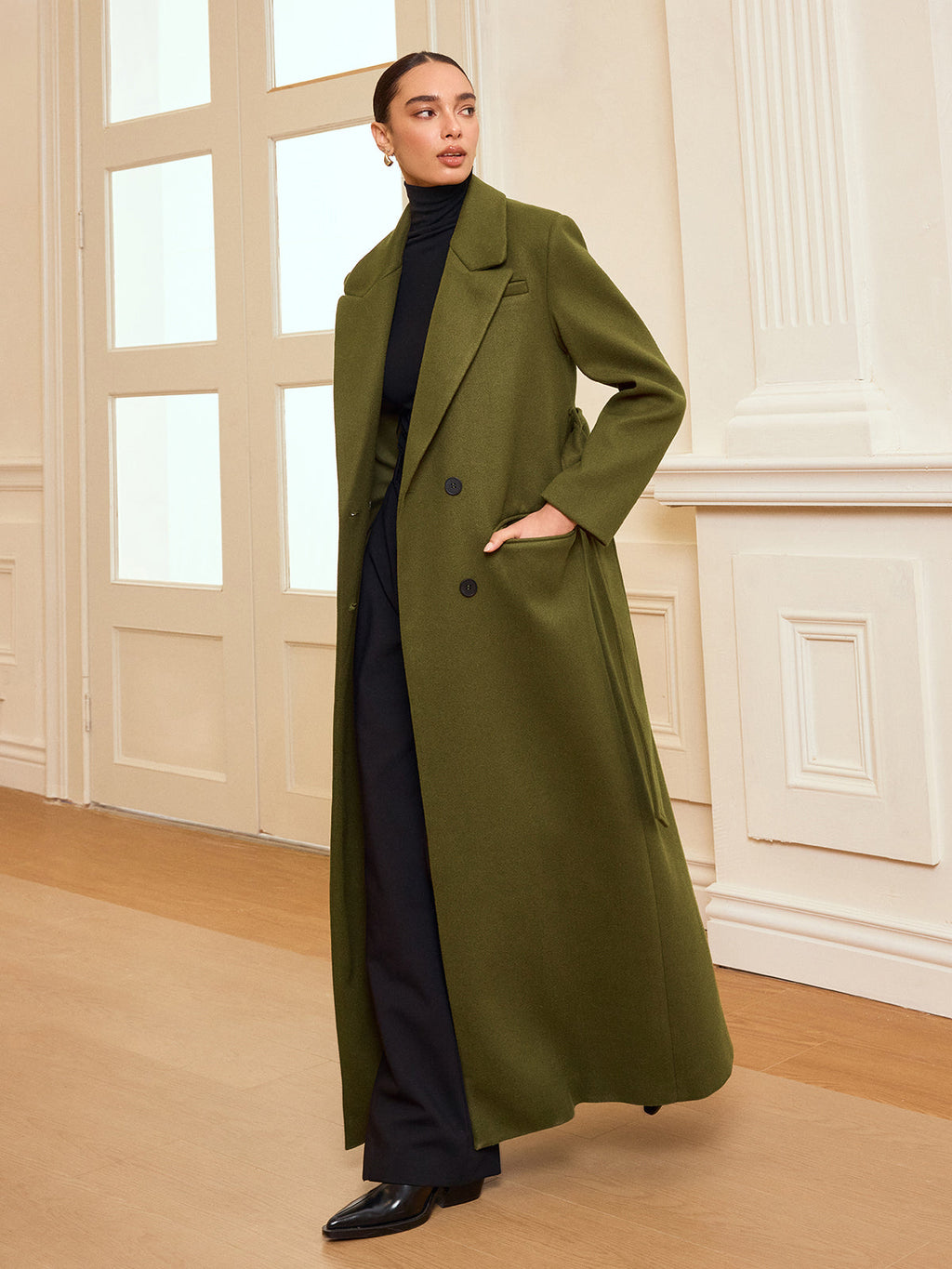 Double Breasted Belted Tweed Coat — Svelte Chic