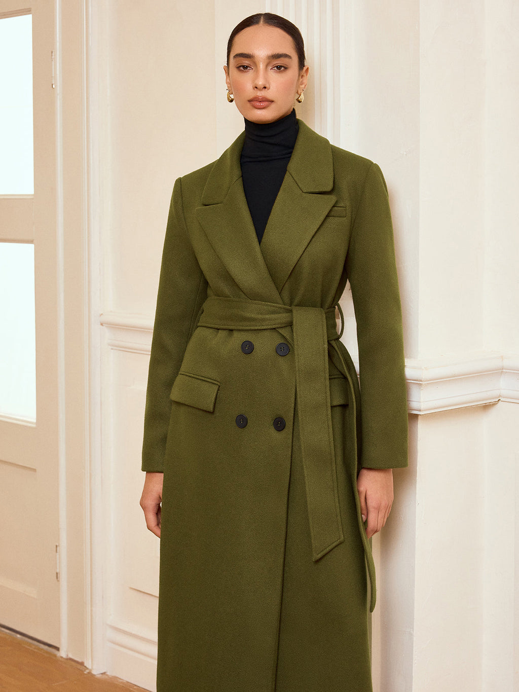 Double Breasted Belted Tweed Coat — Svelte Chic