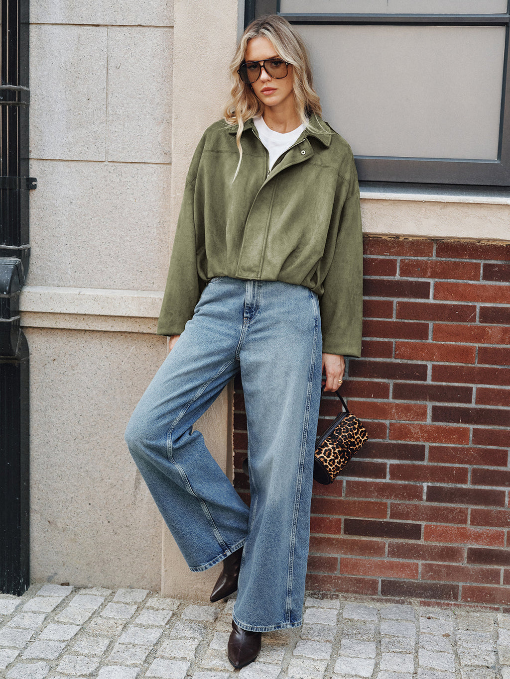 Zip Collar Suede Effect Jacket — Svelte Chic