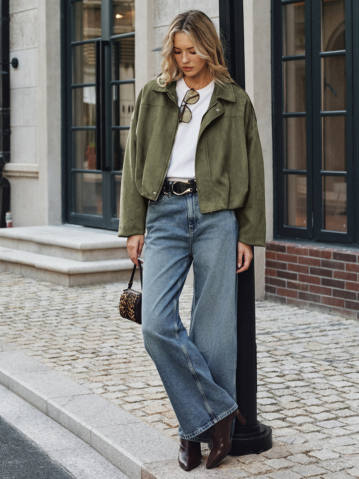 Zip Collar Suede Effect Jacket — Svelte Chic